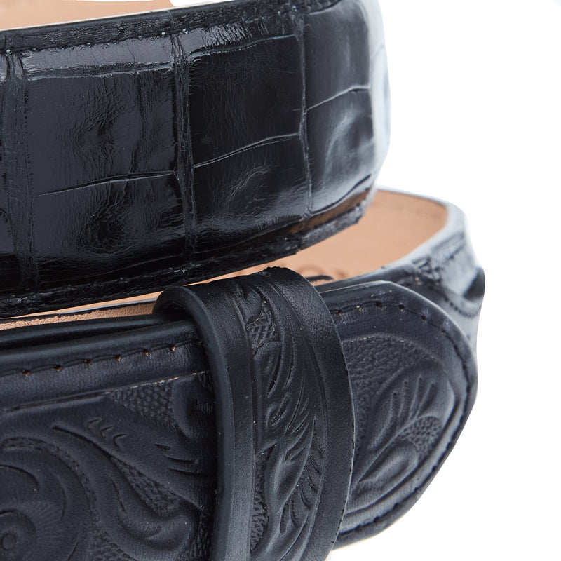 R Watson Boots Men's Glazed Black Caiman Belt
