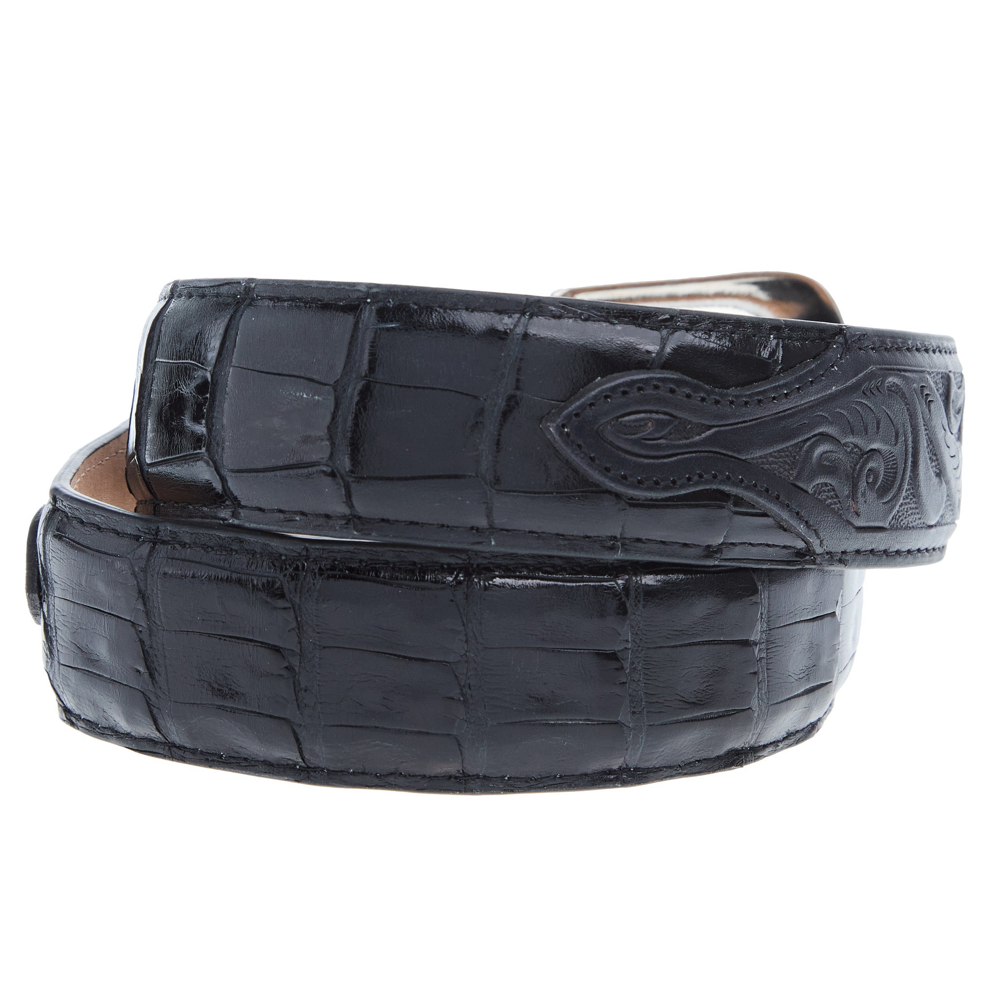 R Watson Boots Men's Glazed Black Caiman Belt