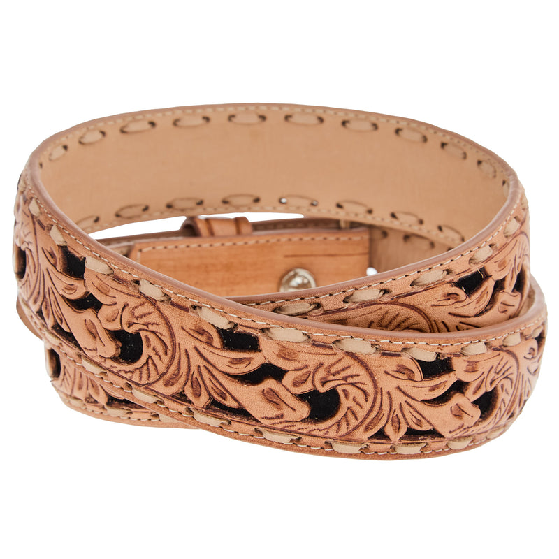 R Watson Boots Men's Black Suede Underlay Natural Embossed Belt