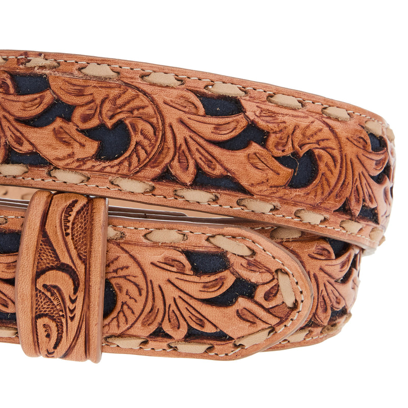 R Watson Boots Men's Navy Suede Underlay Natural Embossed Belt