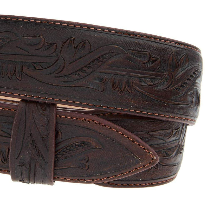 R Watson Boots Men's Cognac Tooled Tapered Belt