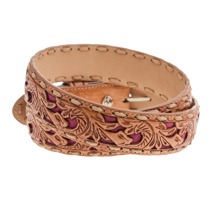 R Watson Boots Women's Pink Suede Underlay Natural Embossed Belt