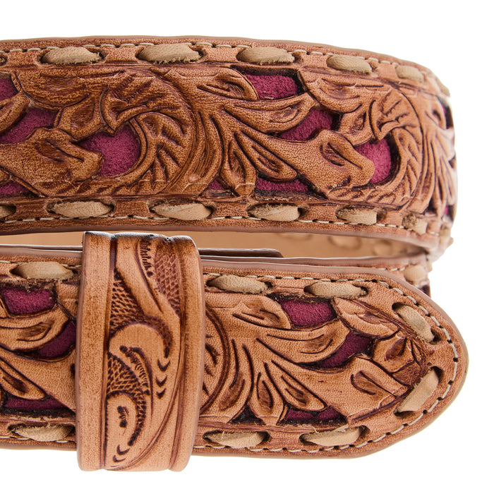 R Watson Boots Women's Pink Suede Underlay Natural Embossed Belt
