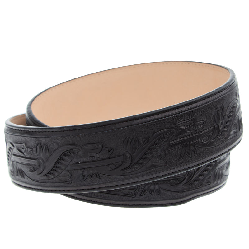 R Watson Boots Men's Hand Tooled Black Tapered Belt