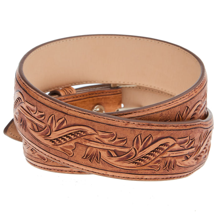 R Watson Boots Men's Hand Tooled Natural Tapered Belt