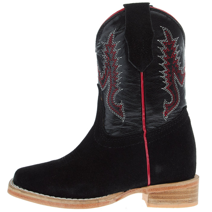 R Watson Boots R Childrens Black Rough Out with Black Shaft Square Toe Boot
