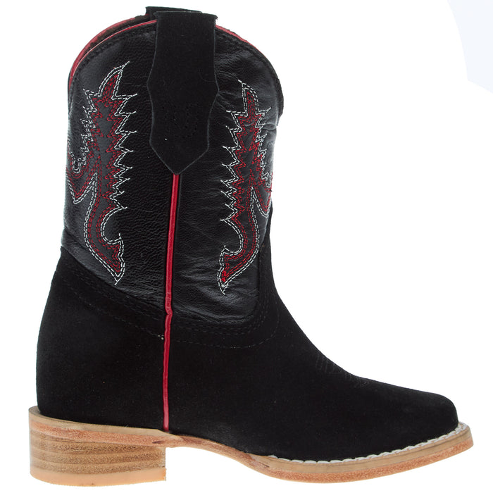 R Watson Boots R Childrens Black Rough Out with Black Shaft Square Toe Boot
