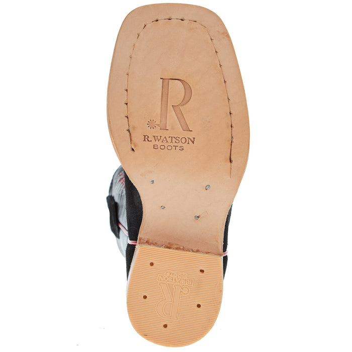 R Watson Boots R Childrens Black Rough Out with Black Shaft Square Toe Boot