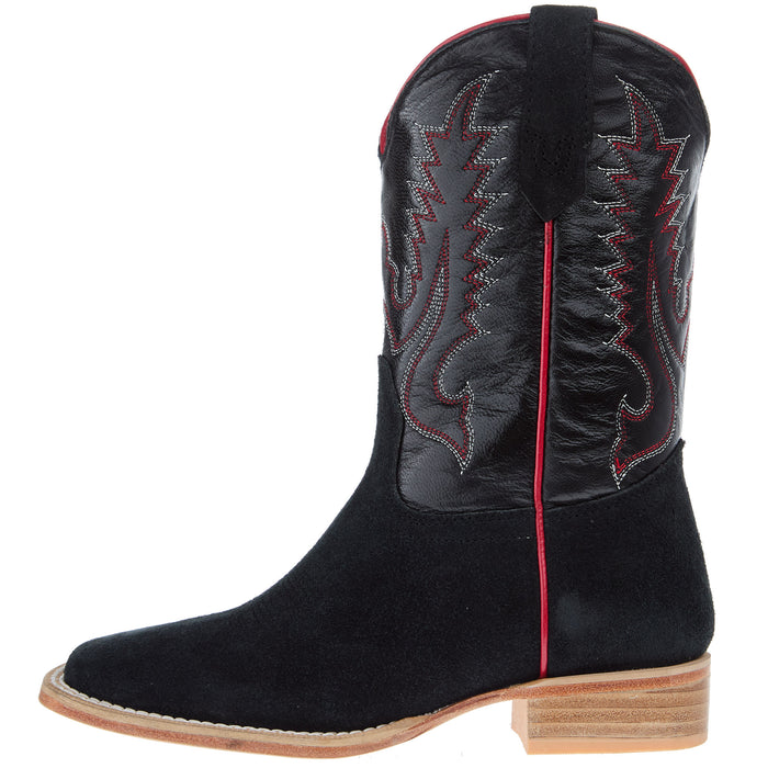 R Watson Boots R Youth Black Rough Out with Black Shaft Square Toe Boot