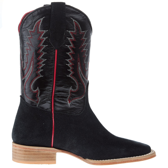 R Watson Boots R Youth Black Rough Out with Black Shaft Square Toe Boot