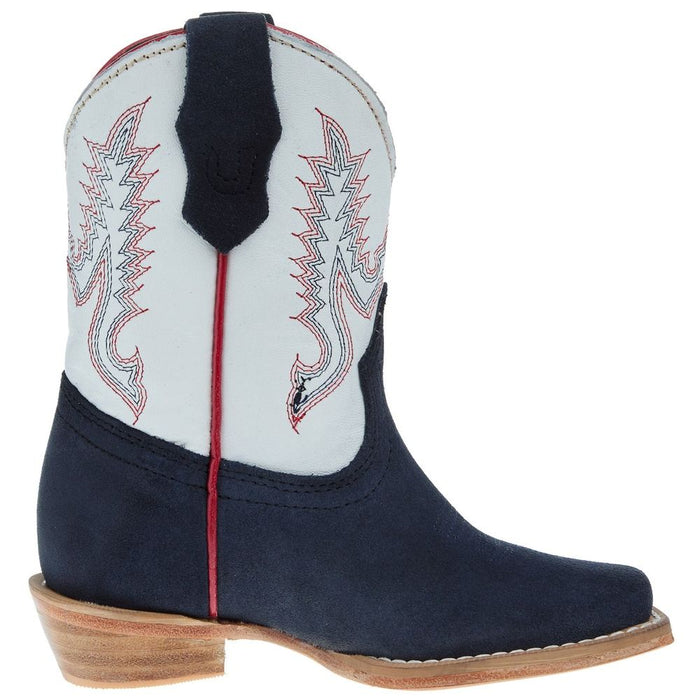 R Watson Boots R Childrens Navy Rough Out with Winter White Shaft Cutter Toe Boot