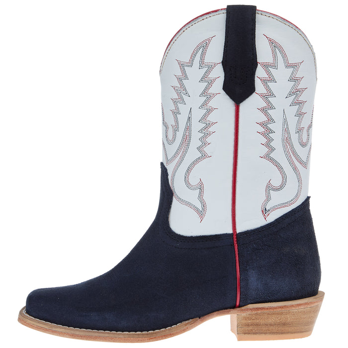 R Watson Boots R Youth Navy Rough Out with Winter White Shaft Cutter Toe Boot