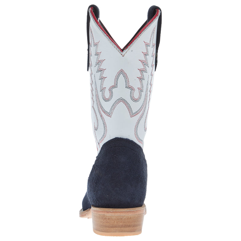 R Watson Boots R Youth Navy Rough Out with Winter White Shaft Cutter Toe Boot