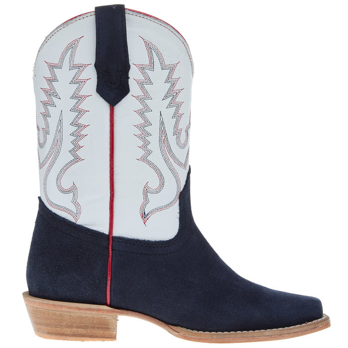 R Watson Boots R Youth Navy Rough Out with Winter White Shaft Cutter Toe Boot