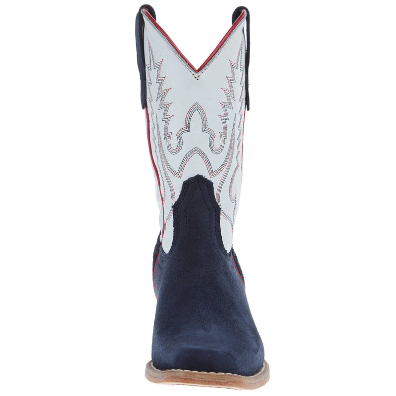 R Watson Boots R Youth Navy Rough Out with Winter White Shaft Cutter Toe Boot