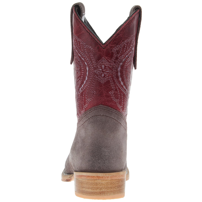 R Watson Boots R Childrens Charcoal Rough Out with Dark Cherry Shaft Square Toe Boot