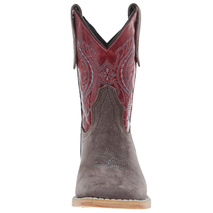 R Watson Boots R Childrens Charcoal Rough Out with Dark Cherry Shaft Square Toe Boot