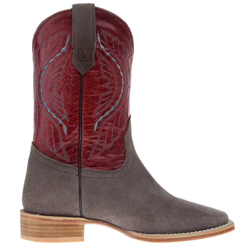 R Watson Boots R Youth Charcoal Rough Out with Dark Cherry Shaft Square Toe Boot