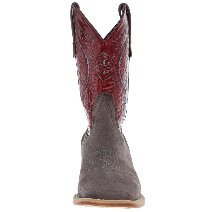 R Watson Boots R Youth Charcoal Rough Out with Dark Cherry Shaft Square Toe Boot