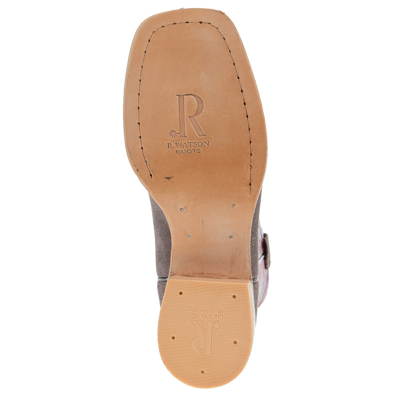 R Watson Boots R Youth Charcoal Rough Out with Dark Cherry Shaft Square Toe Boot