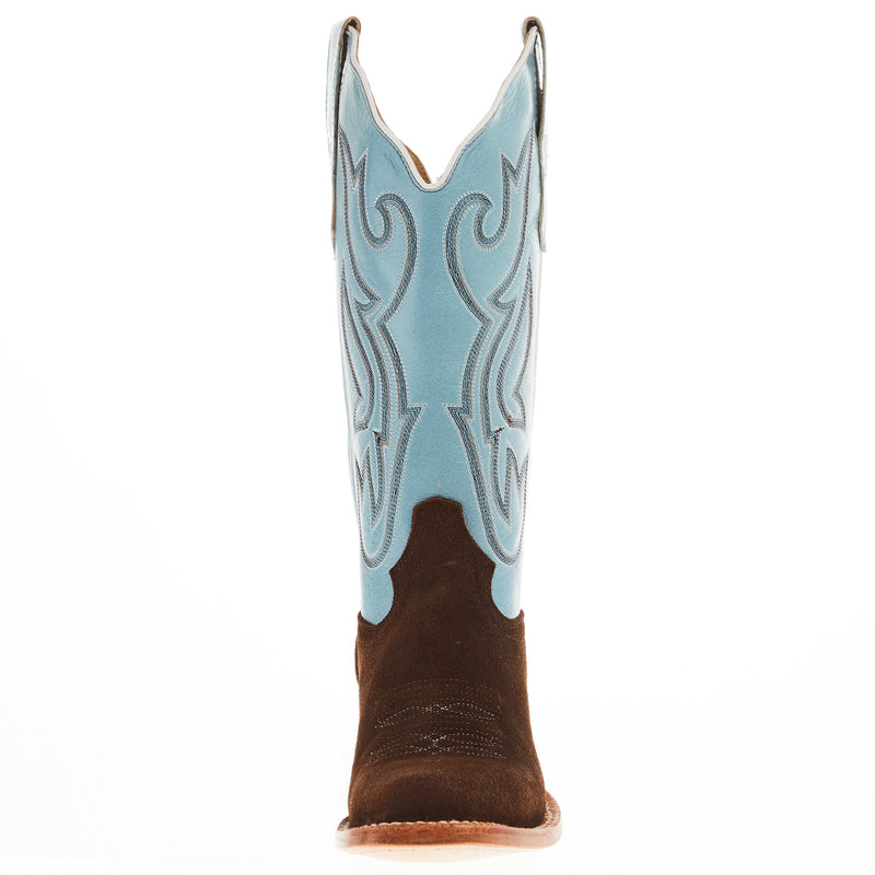 R Watson Boots Women's Chocolate Rough Out 13 In Sky Blue Top Cowgirl Boot