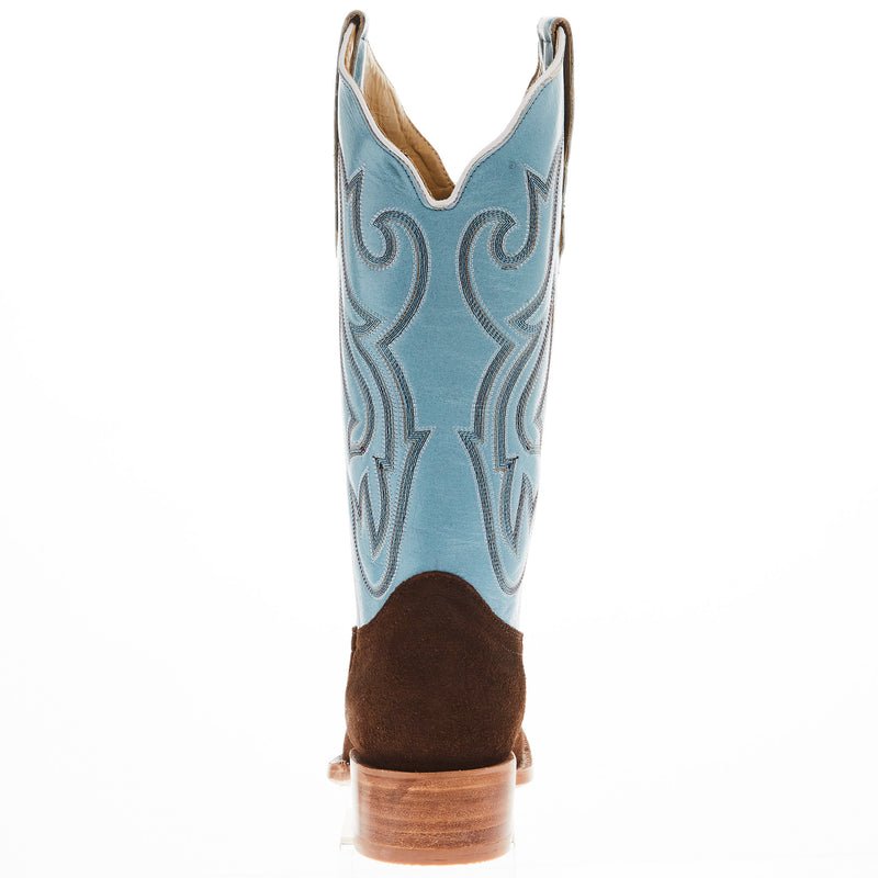 R Watson Boots Women's Chocolate Rough Out 13 In Sky Blue Top Cowgirl Boot