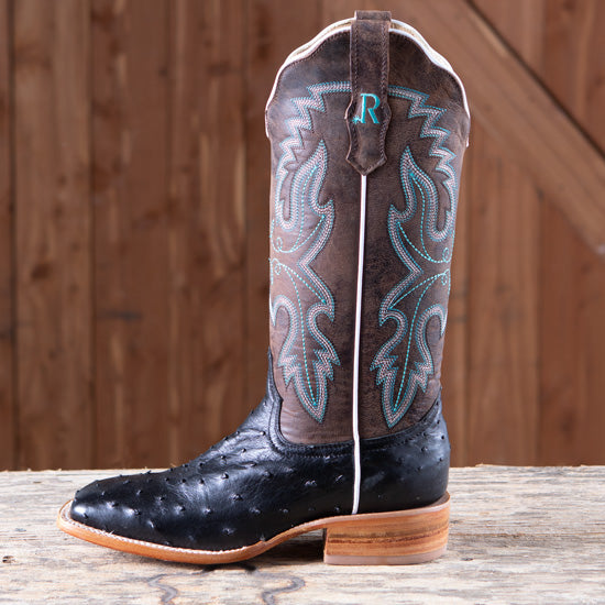 R Watson Boots R. Ladies' Black Full Quill Ostrich Boots