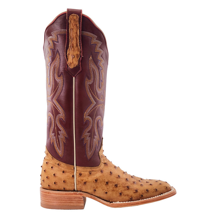 R Watson Boots Women's Antique Saddle FQ Ostrich 13 in Antique Sienna Top