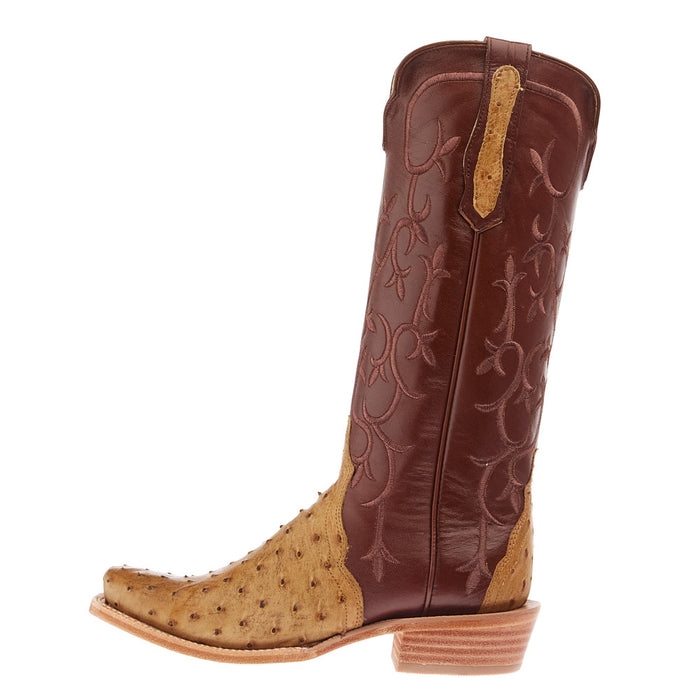 R Watson Boots Women's Antique Saddle Full Quill Ostrich 14in Cognac Top