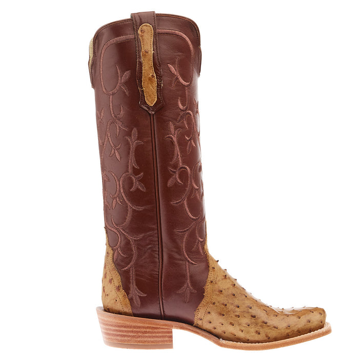 R Watson Boots Women's Antique Saddle Full Quill Ostrich 14in Cognac Top