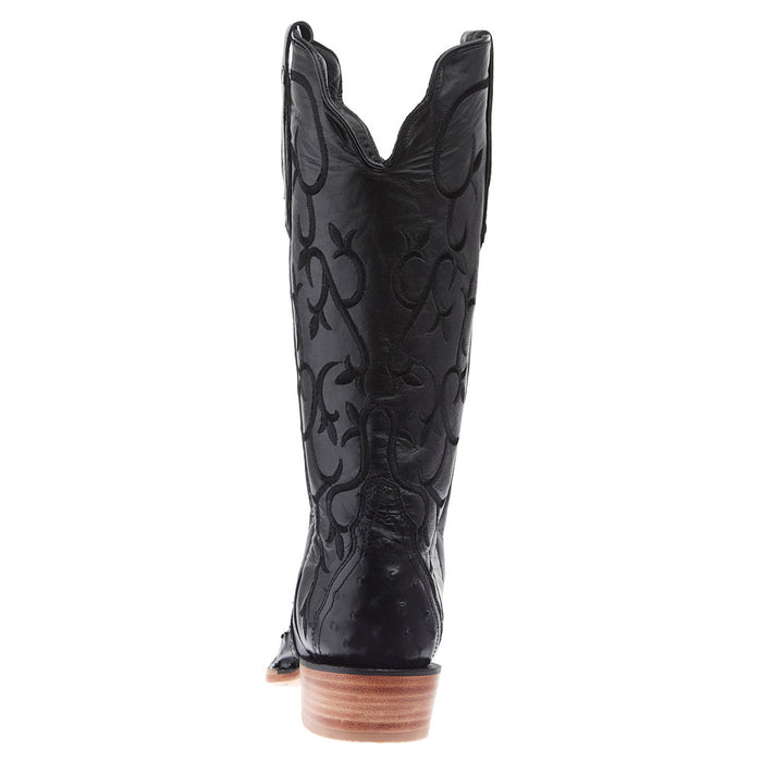 R Watson Boots Women's Black Full Quill Ostrich Vamp 14in Black Top