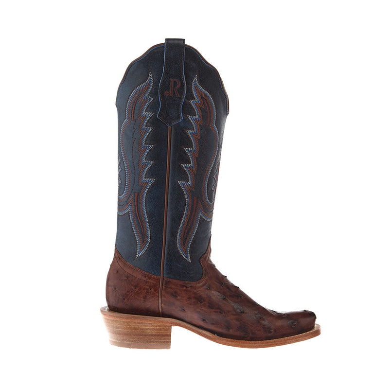 R Watson Boots Women's Brass Full Quill Ostrich 13in Rhino Loco Midnight Boot