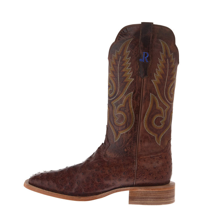 R Watson Boots Men's Brass Full Quill Ostrich Vamp 13in Cognac Goat Top