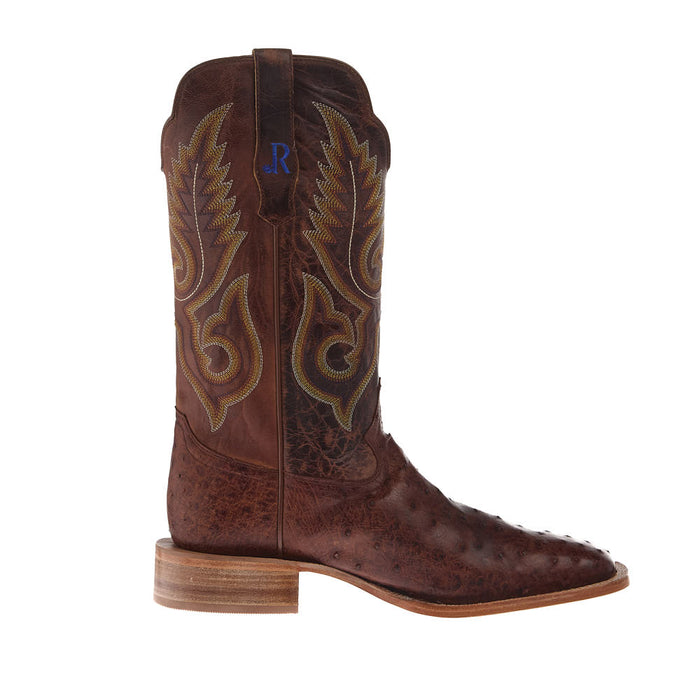 R Watson Boots Men's Brass Full Quill Ostrich Vamp 13in Cognac Goat Top