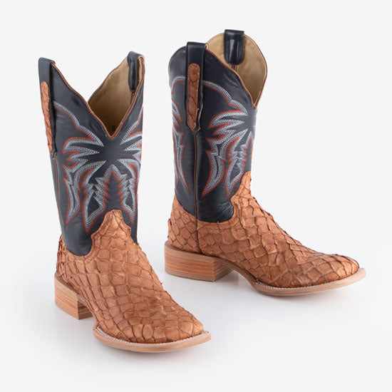 R Watson Boots Women's Matte Cognac Pirarucu 11in Deep Pacific Top