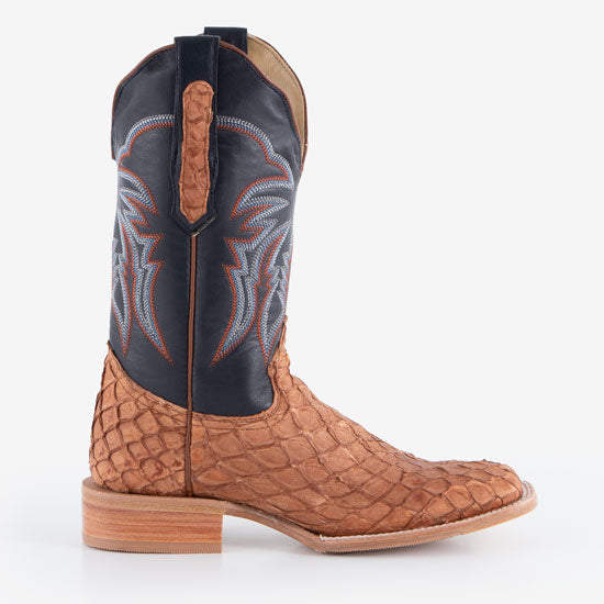 R Watson Boots Women's Matte Cognac Pirarucu 11in Deep Pacific Top