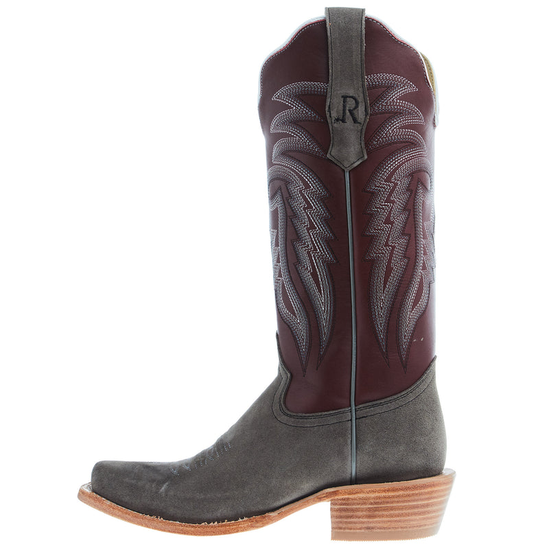 R Watson Boots Women's Charcoal Roughout 13 In Dark Cherry Sinatra Top Cowgirl Boot
