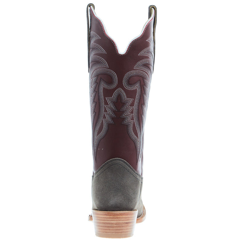 R Watson Boots Women's Charcoal Roughout 13 In Dark Cherry Sinatra Top Cowgirl Boot