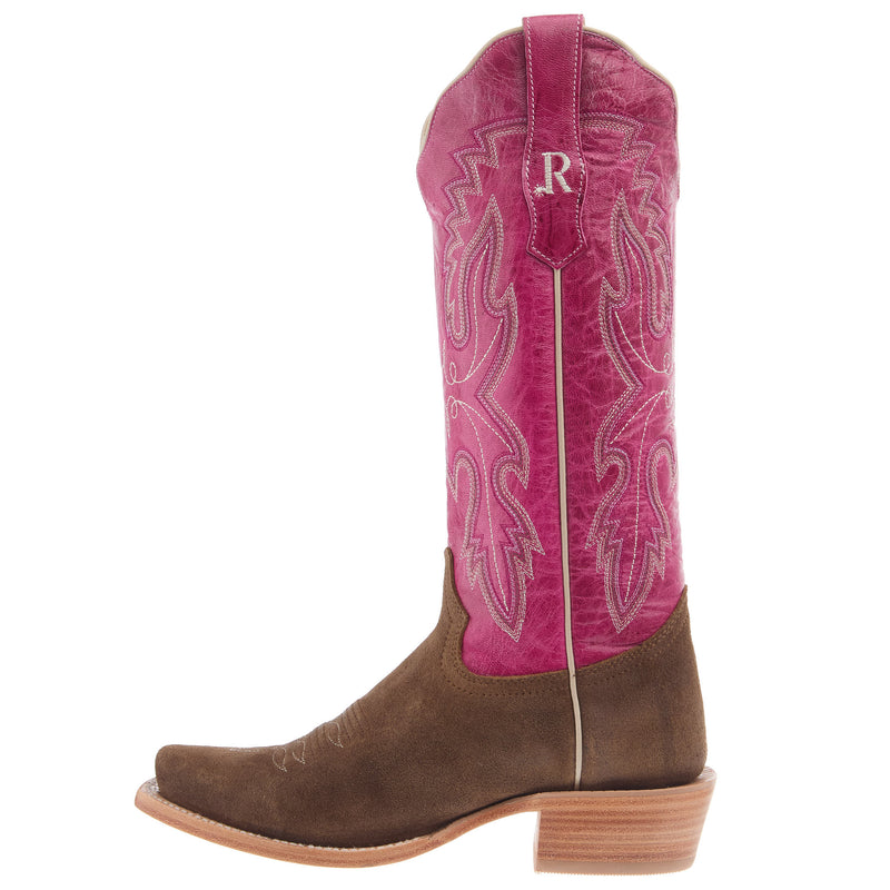 R Watson Boots Women's Cider Brown Rough Out 13 In Fushsia Top Cowgirl Boot