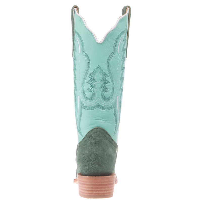 R Watson Boots Women`s Teal Roughout Vamp 13In Mint Cowhide Top Boot