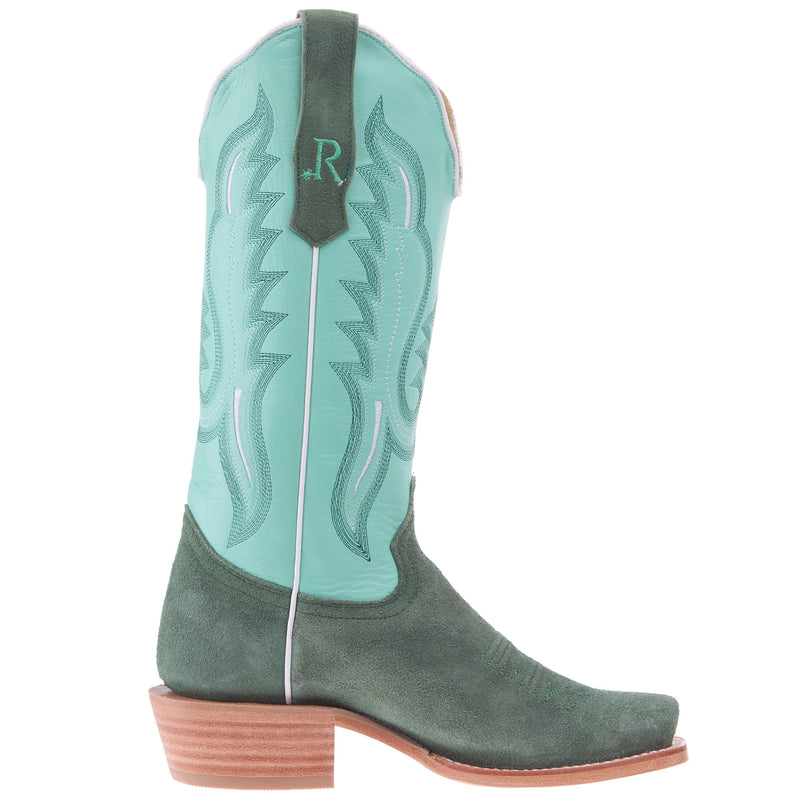 R Watson Boots Women`s Teal Roughout Vamp 13In Mint Cowhide Top Boot