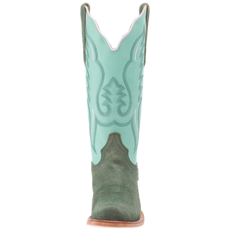 R Watson Boots Women`s Teal Roughout Vamp 13In Mint Cowhide Top Boot
