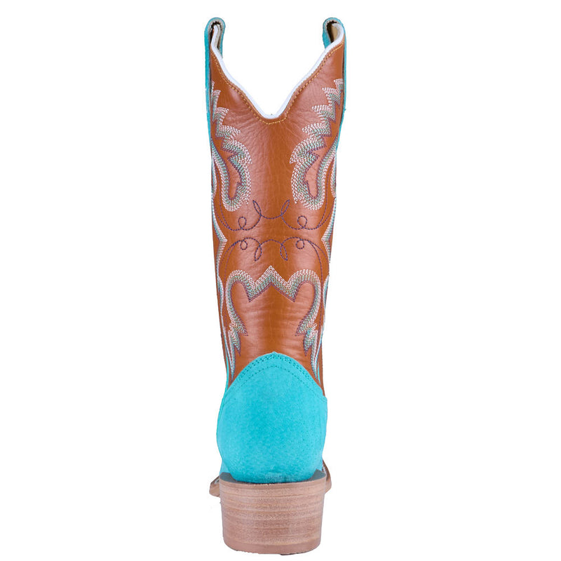 R Watson Boots Women's Turquoise Boar Vamp 13in Tan Cowhide Top Boot