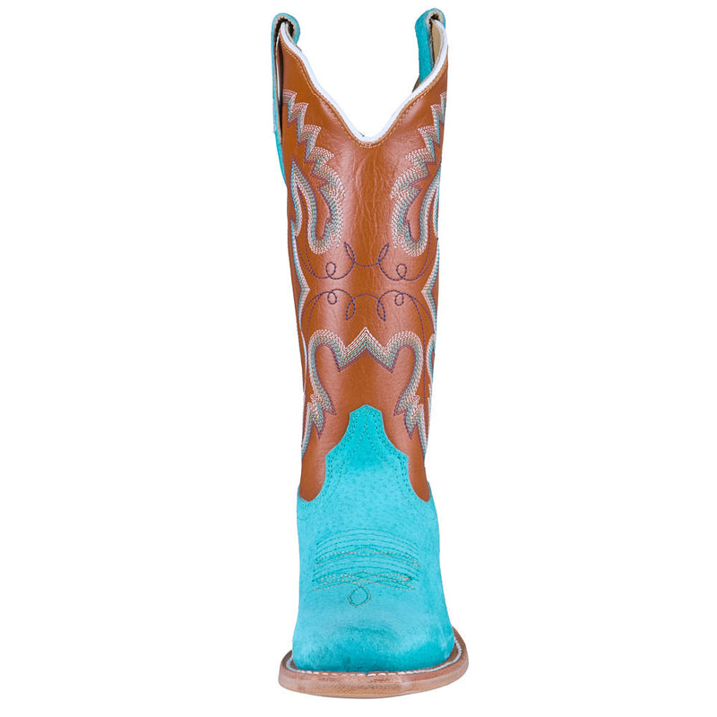 R Watson Boots Women's Turquoise Boar Vamp 13in Tan Cowhide Top Boot