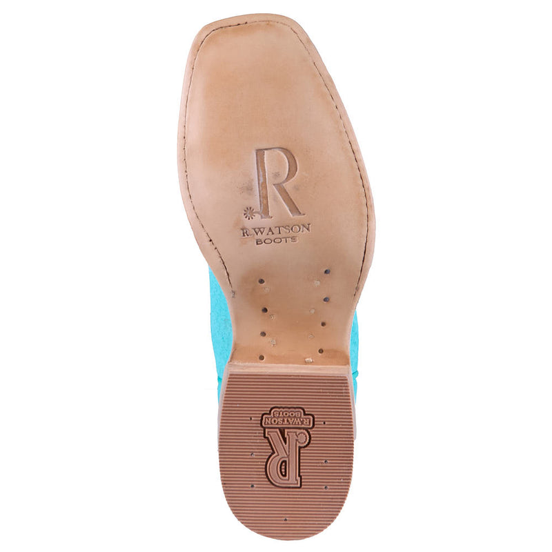 R Watson Boots Women's Turquoise Boar Vamp 13in Tan Cowhide Top Boot