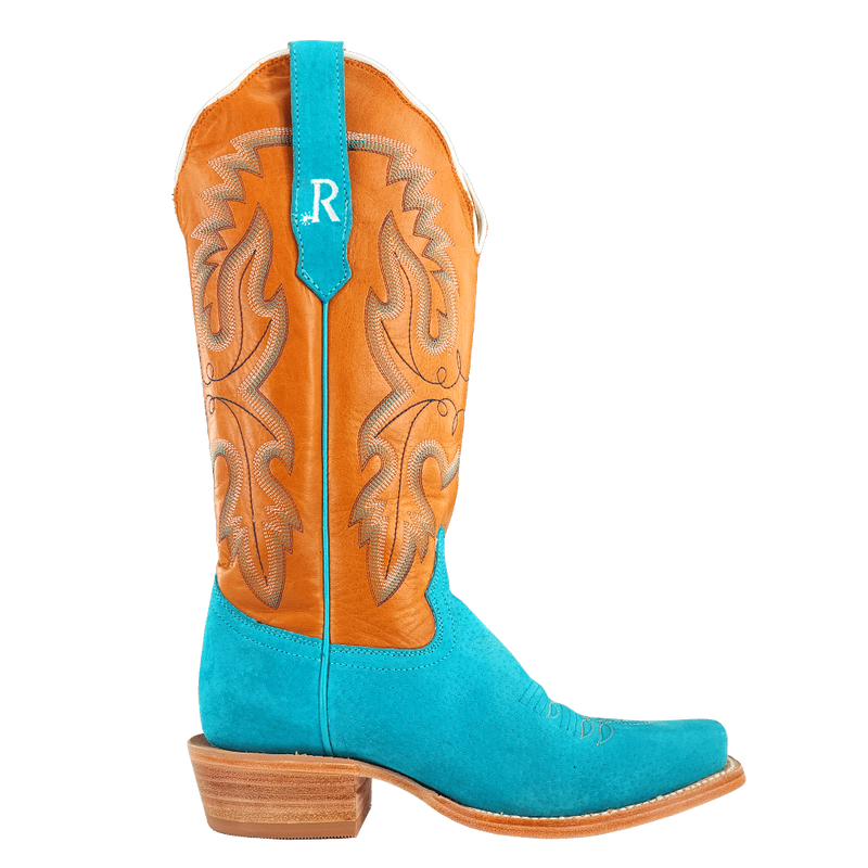 R Watson Boots Women's Turquoise Boar Vamp 13in Tan Cowhide Top Boot