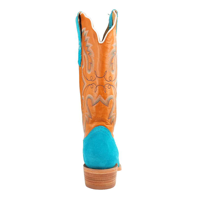 R Watson Boots Women's Turquoise Boar Vamp 13in Tan Cowhide Top Boot