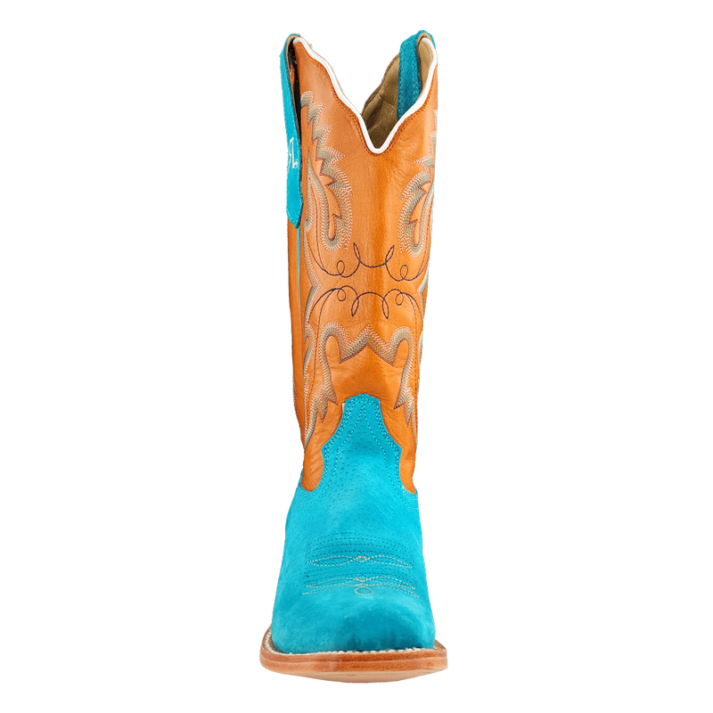 R Watson Boots Women's Turquoise Boar Vamp 13in Tan Cowhide Top Boot