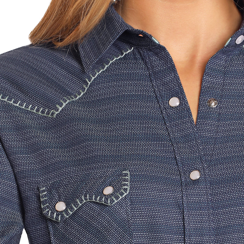 Panhandle Womens Navy Novelty Stripe Long Sleeve Shirt