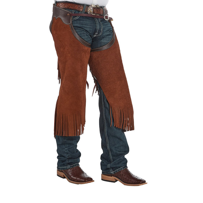 Rockin` Y Saddlery British Tan Roughout with Chocolate Border Arizona Chinks